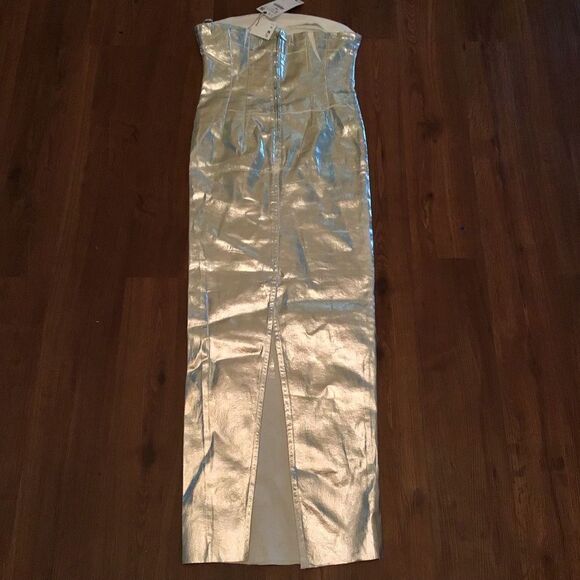 NWT Blogger Favorite Zara Silver Metallic Shiny Strapless Denim Dress - Picture 9 of 9